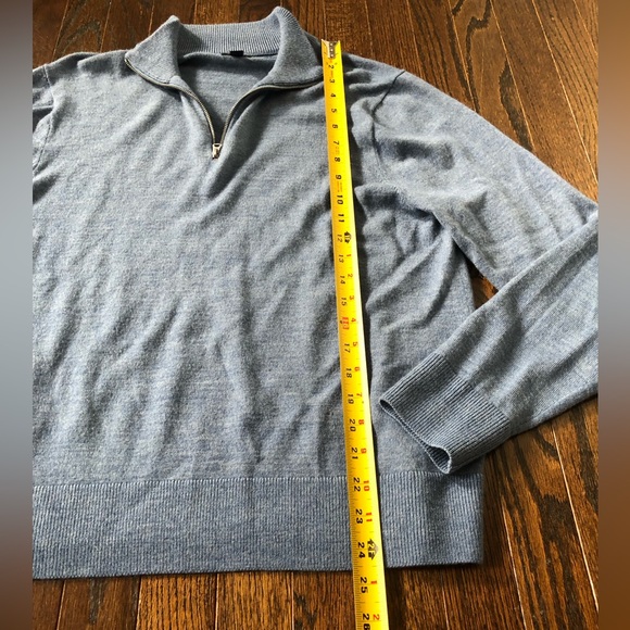 J. Crew Men’s L Heathered Blue 1/4 Zip Long-Sleeve Collared Wool-Blend Sweater - Picture 5 of 9